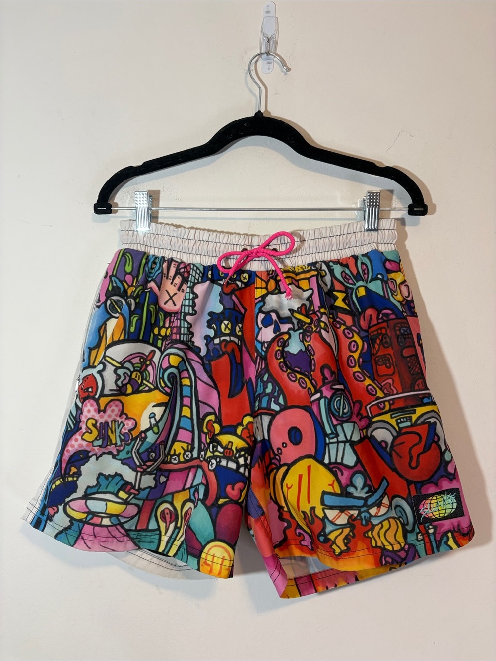 Slunks Men’s Medium Beach Volleyball Shorts Slunkadoodle Cartoon Doodle Print